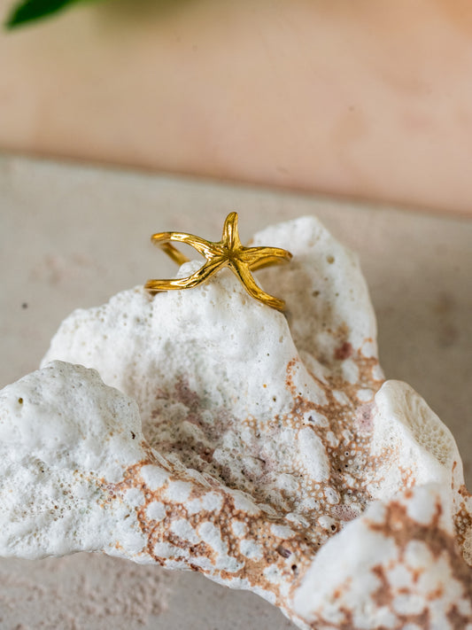 Starfish Brass Adjustable Ring (Anti Tarnish)