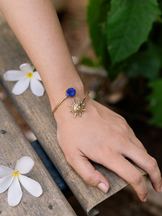 Purple Druzzy Sun Stone Brass Adjustable Bracelet (Anti Tarnish)