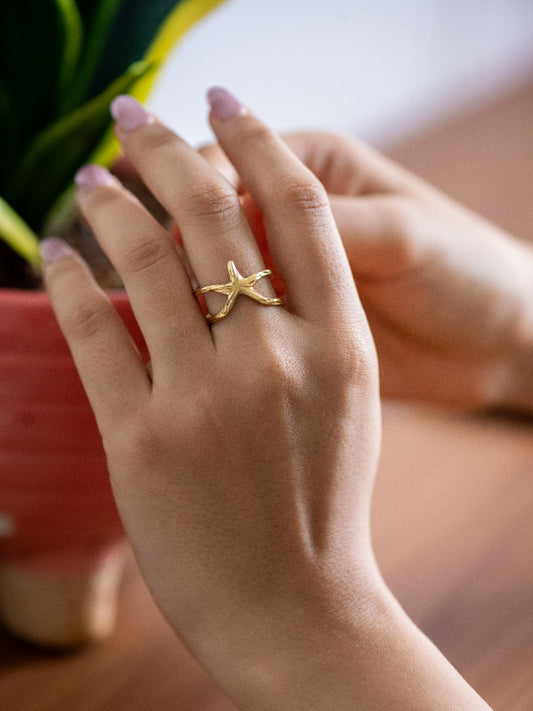 Starfish Brass Adjustable Ring (Anti Tarnish)