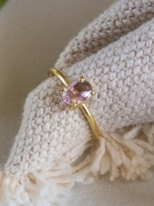 Vivi Pink Brass Adjustable Ring with Anti Tarnish Finish | LiliOrigin