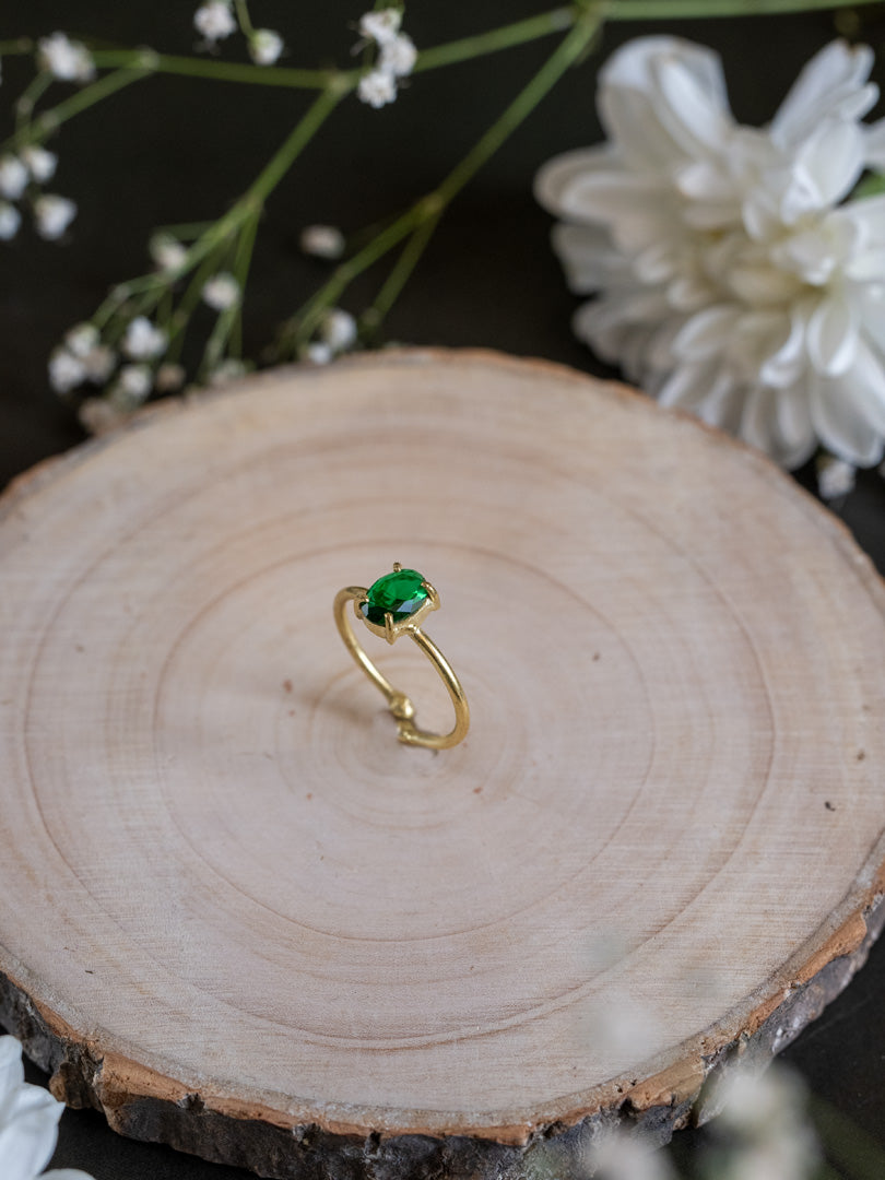Green Aura Brass Adjustable Ring (Anti Tarnish)