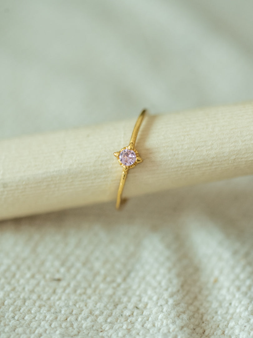 Lilac Solitaire Adjustable Brass Ring (Anti Tarnish)