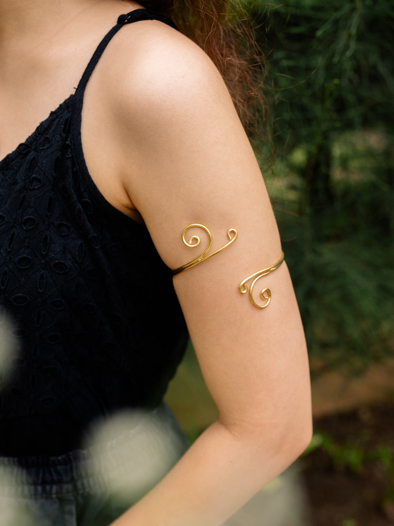 Double Scroll Brass Adjustable Arm Cuff (Anti Tarnish)