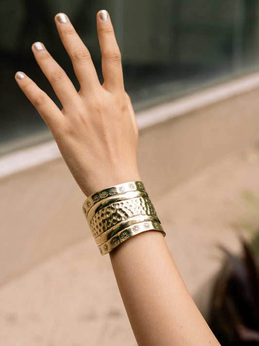 Sunburst Relic Cuff Statement Brass Adjustable Bracelet (Anti Tarnish)