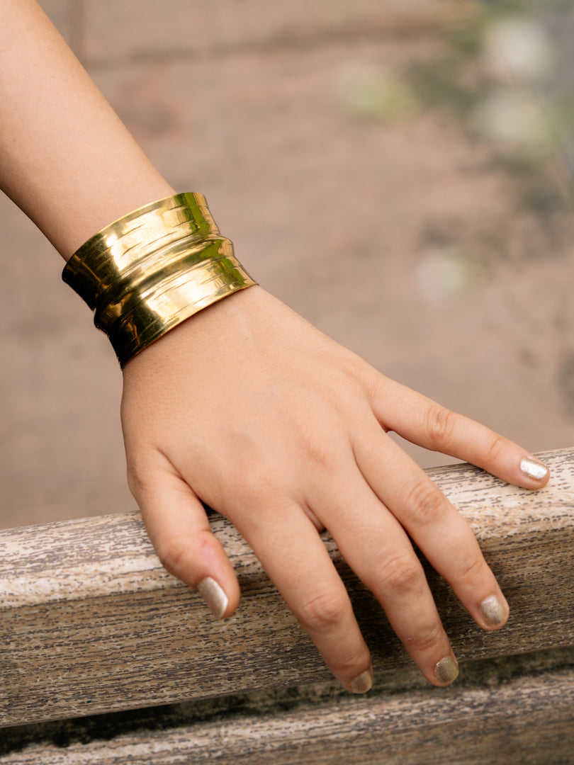 Leigh Statement Cuff Brass Adjustable Bracelet (Anti Tarnish)