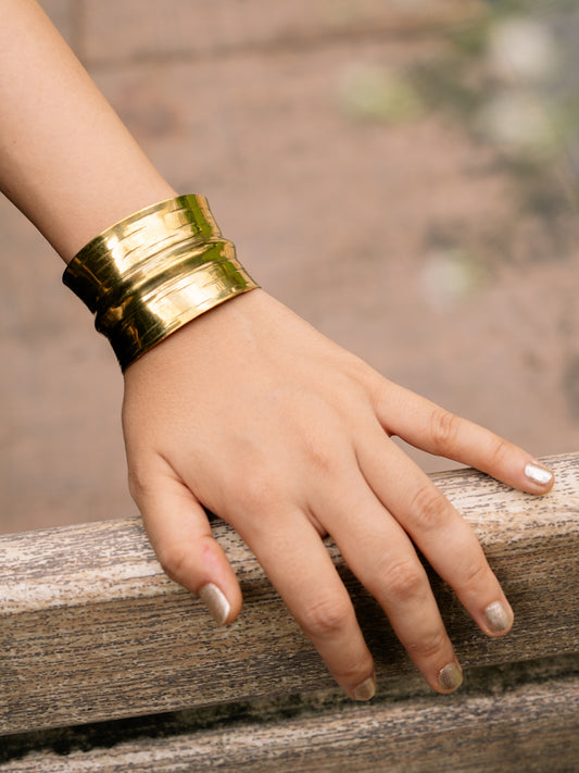 Leigh Statement Cuff Brass Adjustable Bracelet (Anti Tarnish)