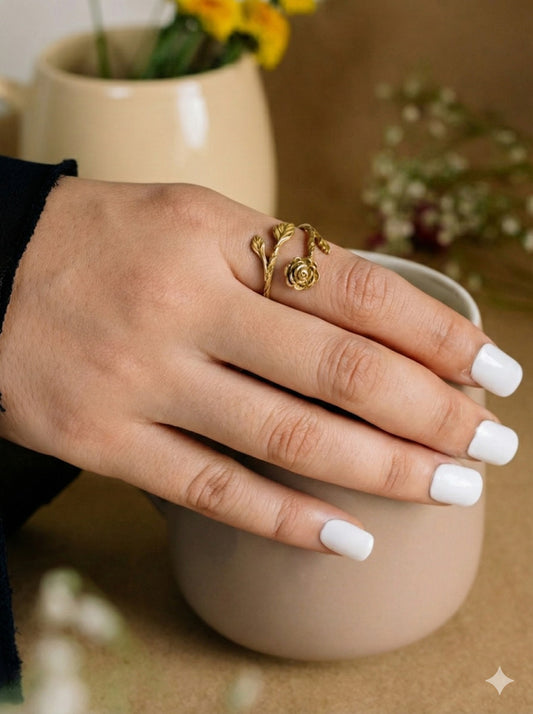 Rosette Wrap Brass Adjustable Ring (Anti Tarnish)