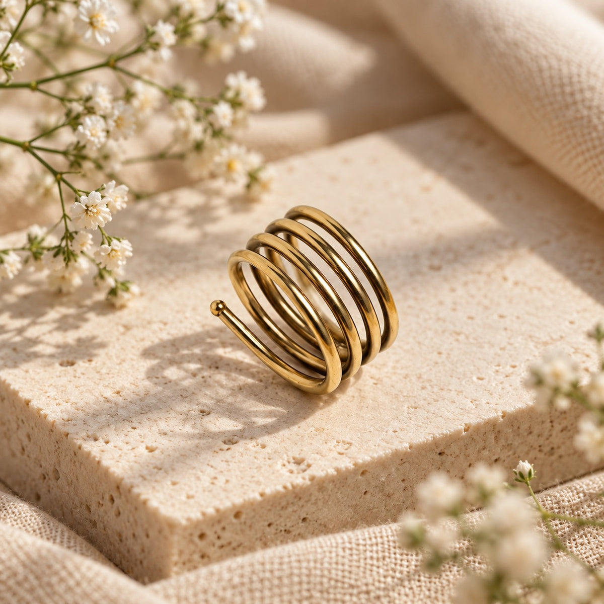 Espiral Brass Adjustable Ring (Anti Tarnish)