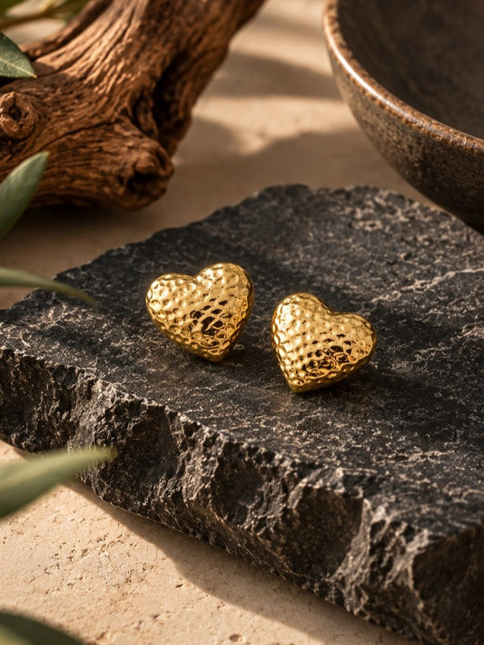 Hammered Gold Heart Earrings