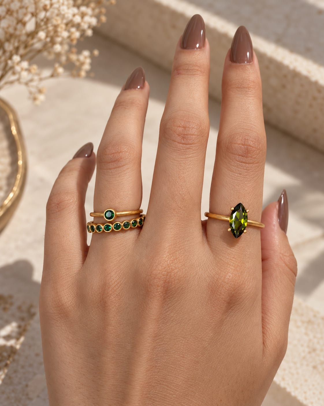 Emerald Muse Brass Ring Stack (Anti Tarnish) - 3 Rings