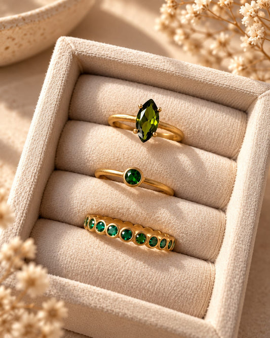 Emerald Muse Brass Ring Stack (Anti Tarnish) - 3 Rings