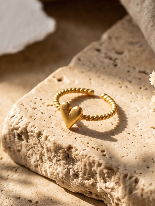 Heart Braided Band Adjustable Brass Ring (Anti Tarnish)
