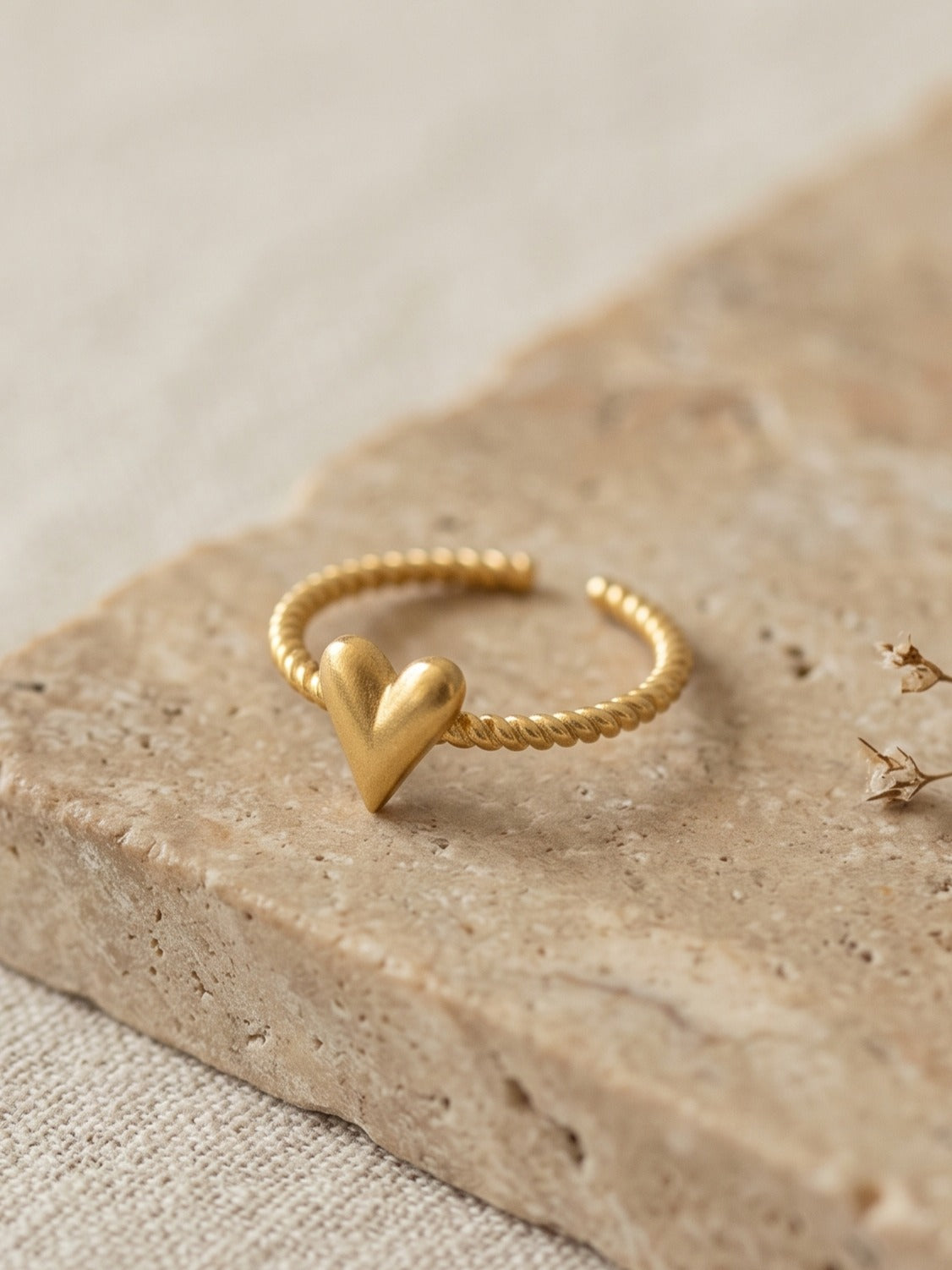 Heart Braided Band Adjustable Brass Ring (Anti Tarnish)