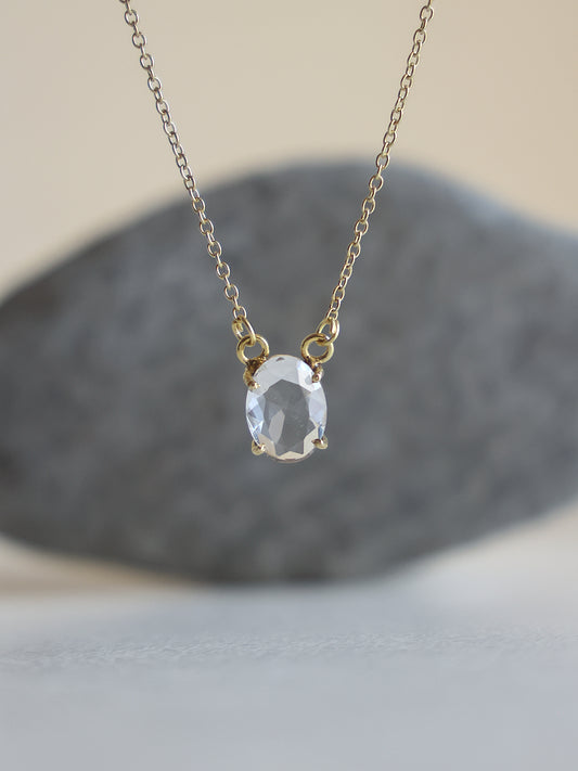 Oval Crystal Brass Necklace (Anti Tarnish)