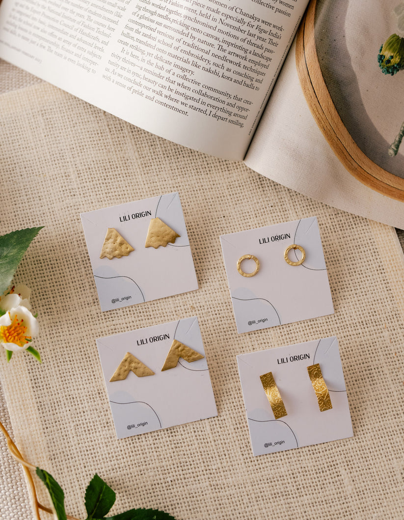 4 Textured Brass Stud Earrings Set Of 4 LiliOrigin
