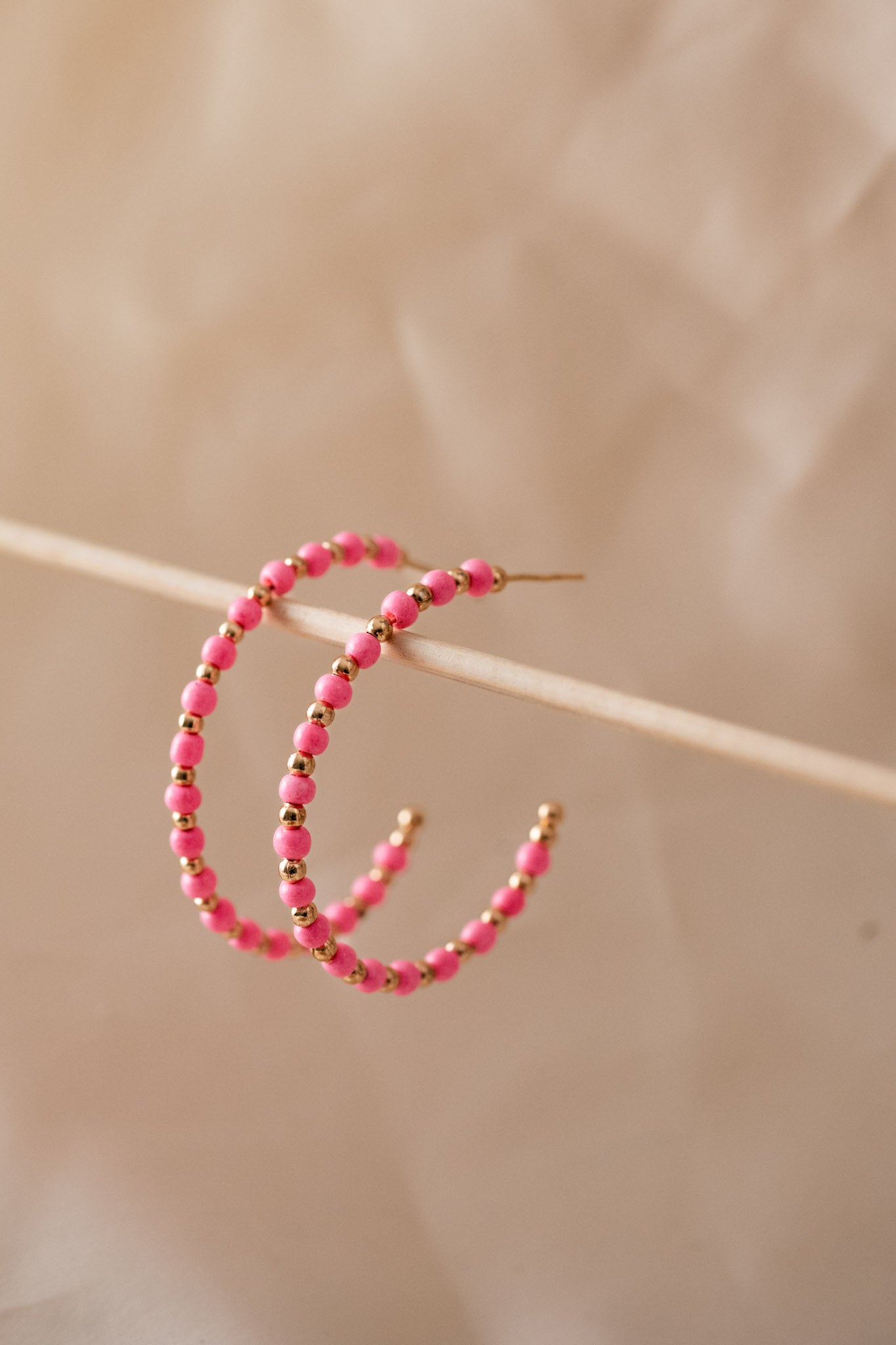 Neon Pink Beaded Hoop - Lili-Origin