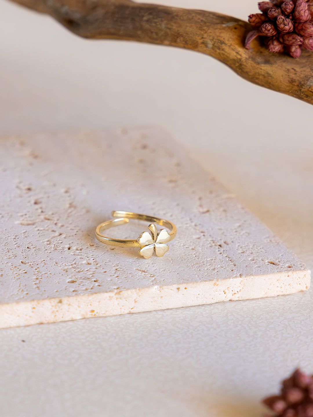 Lucky Clover Brass Adjustable Ring (Anti Tarnish)