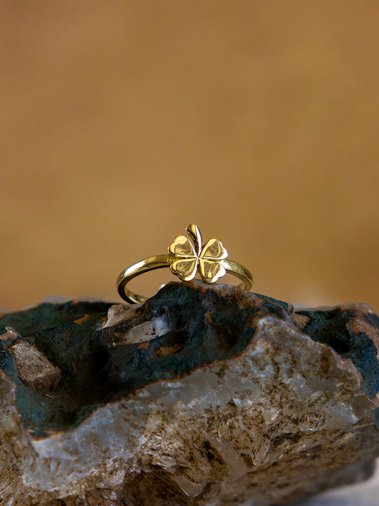 Lucky Clover Brass Adjustable Ring (Anti Tarnish)