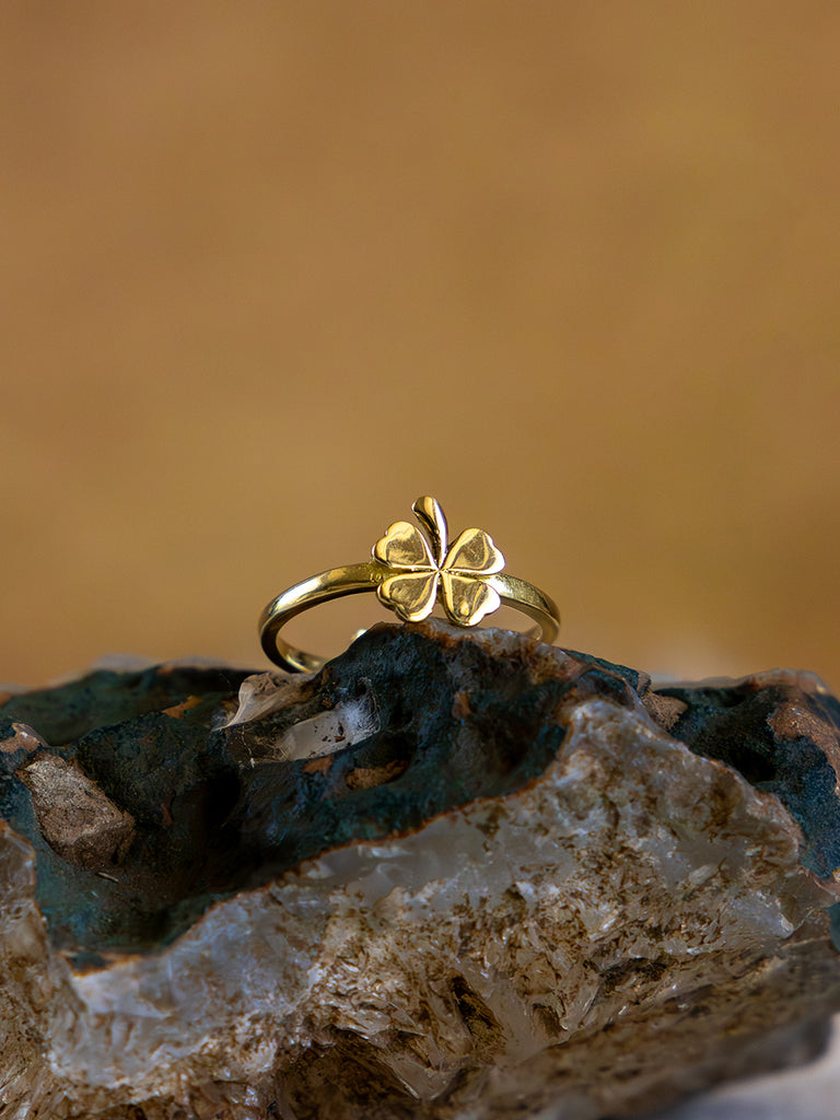 Lucky Clover Brass Adjustable Ring (Anti Tarnish)