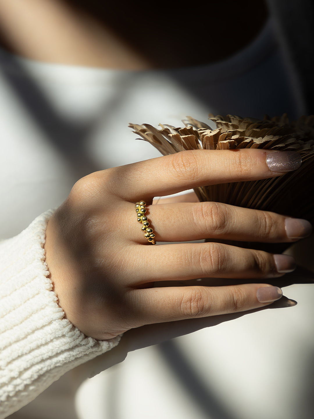 Beadlet Brass Adjustable Ring (Anti Tarnish)