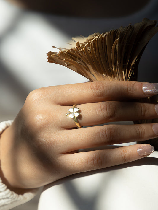 Lucky Clover Brass Adjustable Ring (Anti Tarnish)