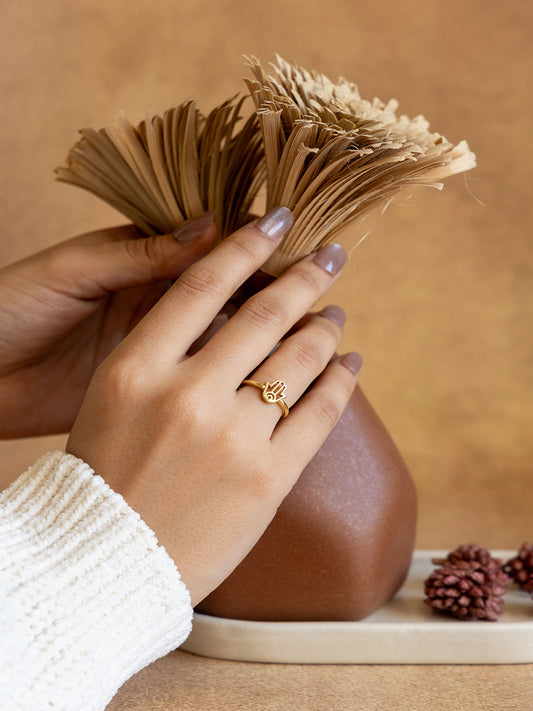 Hamsa Brass Ring Brass Adjustable Ring (Anti Tarnish)