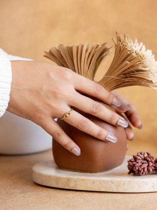 Evil Eye Brass Adjustable Ring (Anti Tarnish)