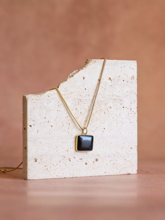 Midnight Square Brass Necklace (Anti Tarnish)
