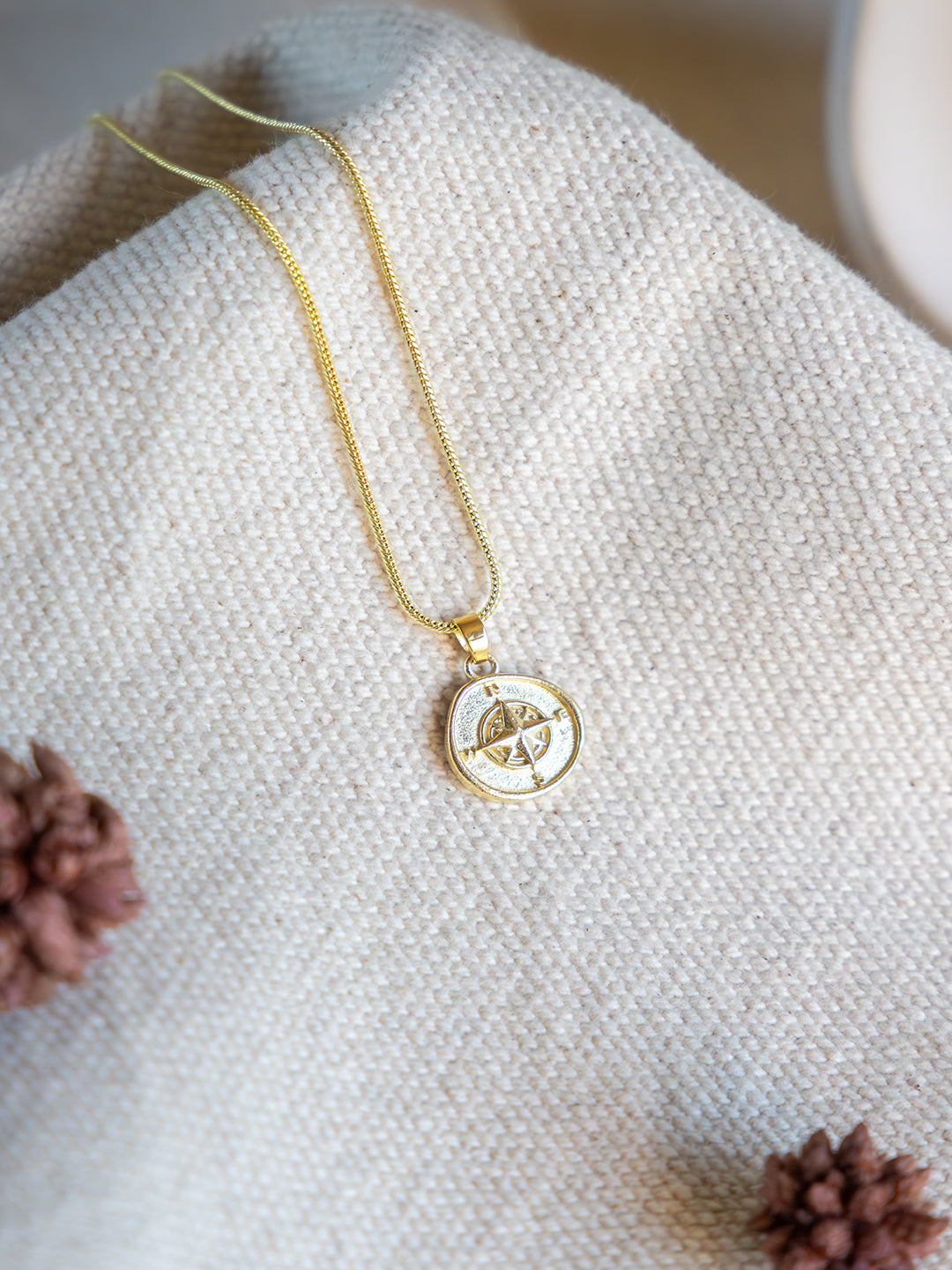 Compass Halo Brass Necklace (Anti Tarnish)