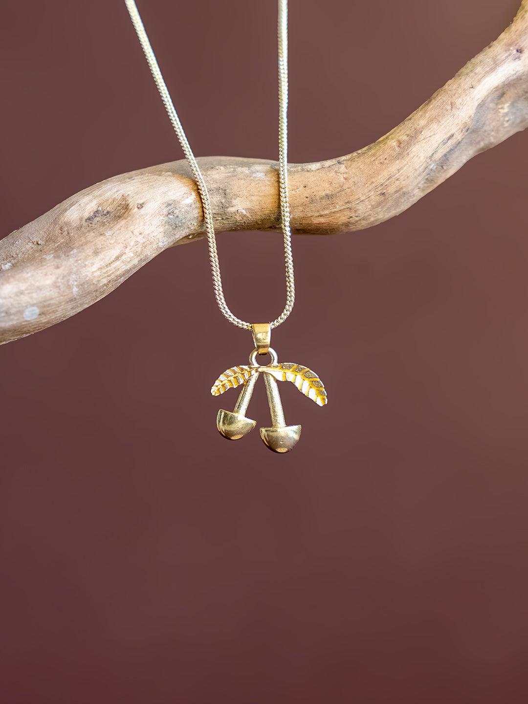 Golden Twin Cherries Brass Necklace (Anti Tarnish)