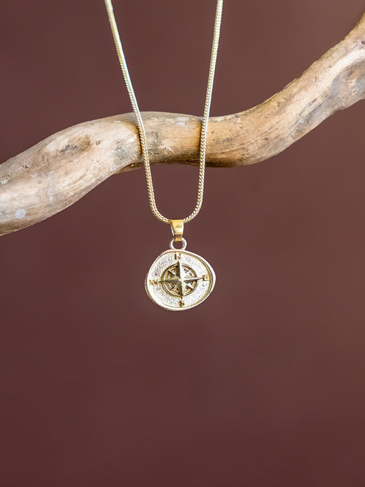 Compass Halo Brass Necklace (Anti Tarnish)