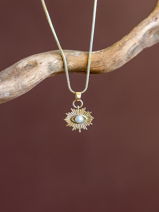 Celestial Eye Pearl Brass Necklace (Anti Tarnish)