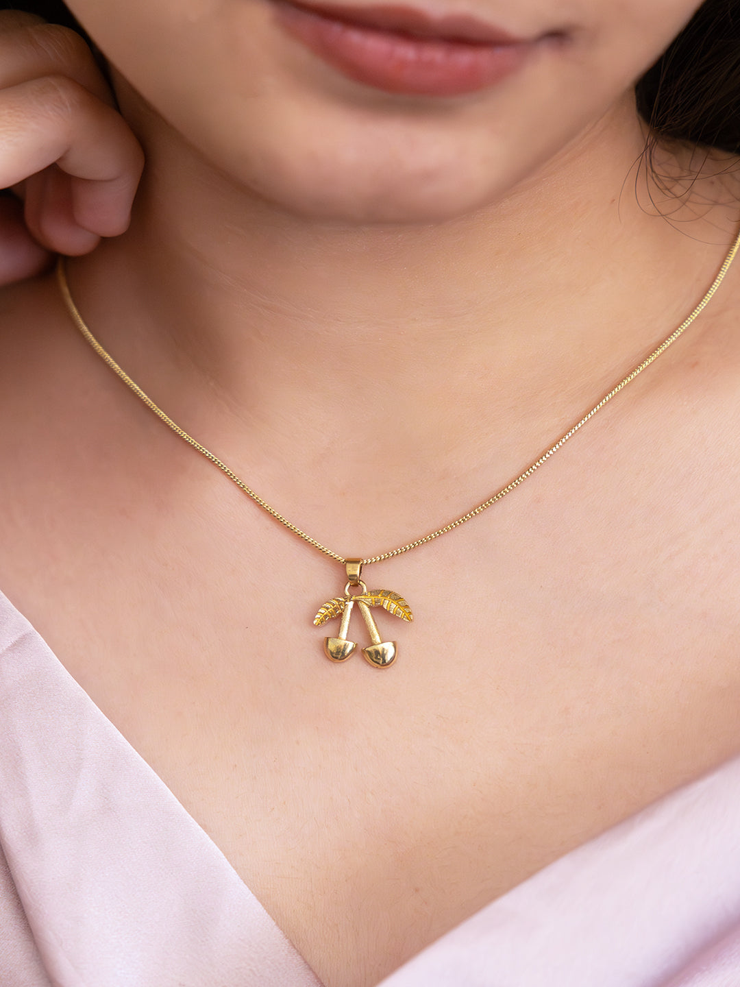 Golden Twin Cherries Brass Necklace (Anti Tarnish)