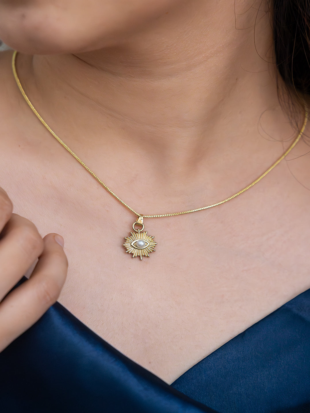 Celestial Eye Pearl Brass Necklace (Anti Tarnish)