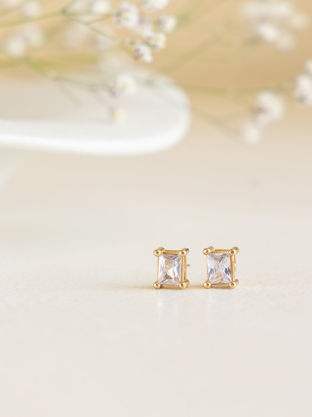 Aura Rectangle Diamond Brass Studs (Anti Tarnish)