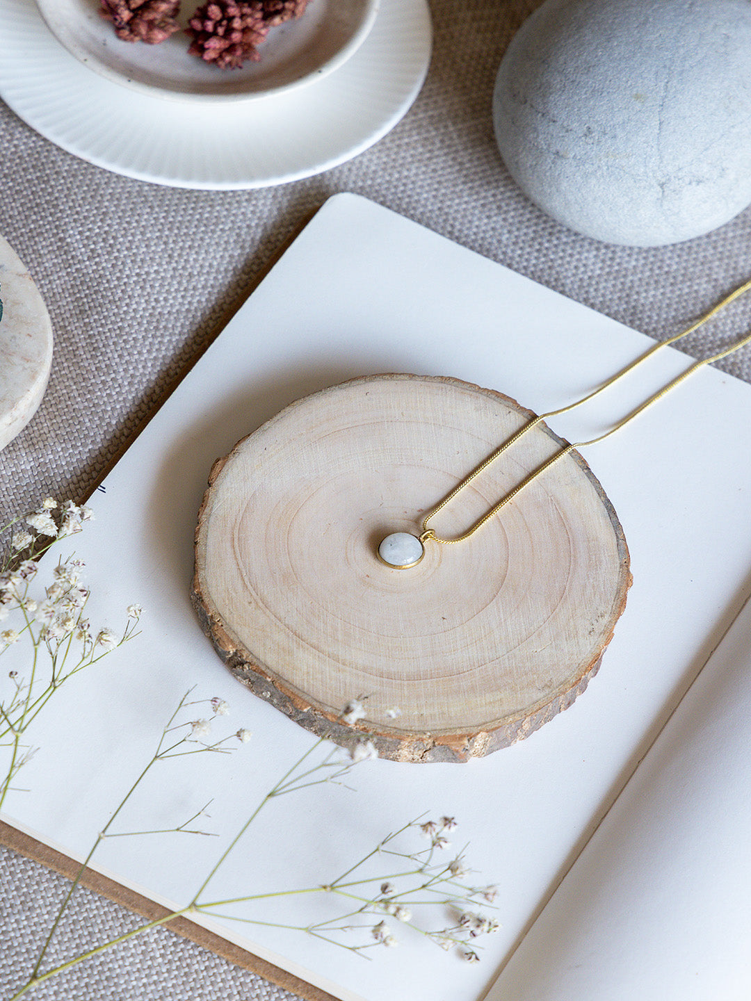 Moon Stone Brass Necklace (Anti Tarnish)