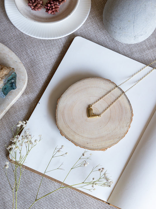 Golden Heart Pendant Brass Necklace (Anti Tarnish)