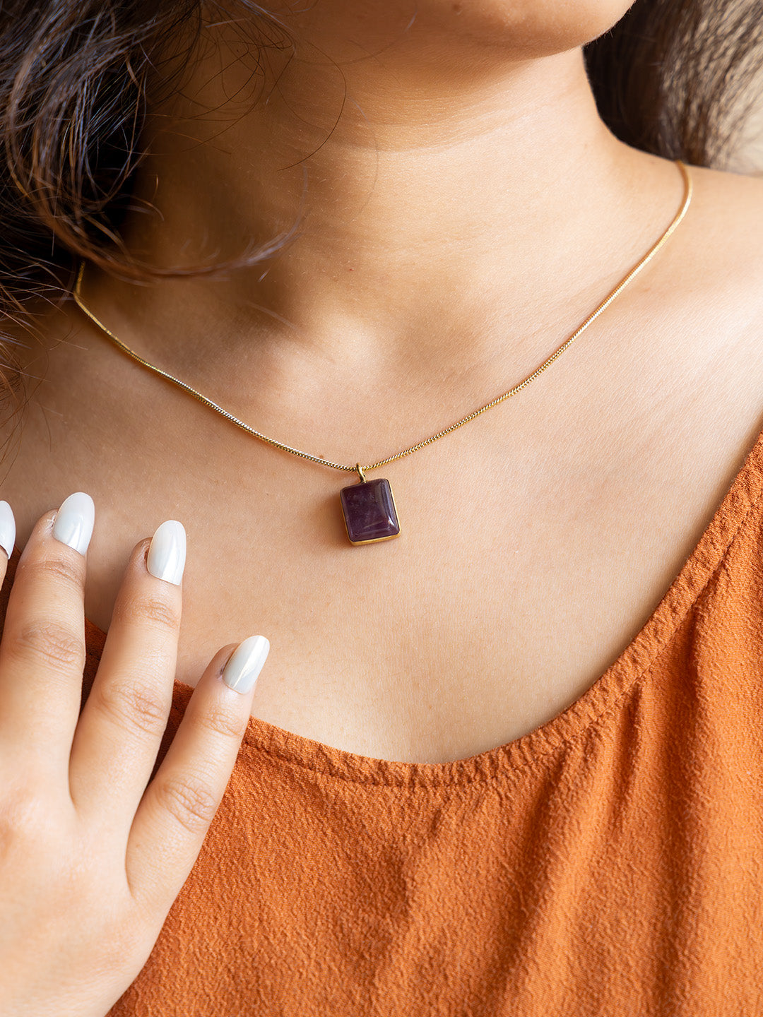 Amethyst Aura Brass Necklace (Anti Tarnish) - Real Amethyst Stone