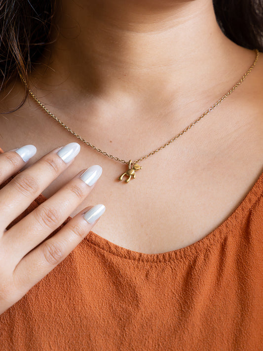 Little Teddy Charm Brass Necklace (Anti Tarnish)