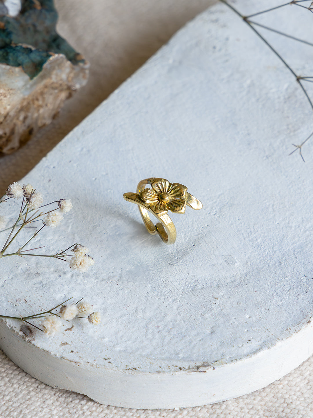 Floriva Bloom Brass Adjustable Ring (Anti Tarnish)