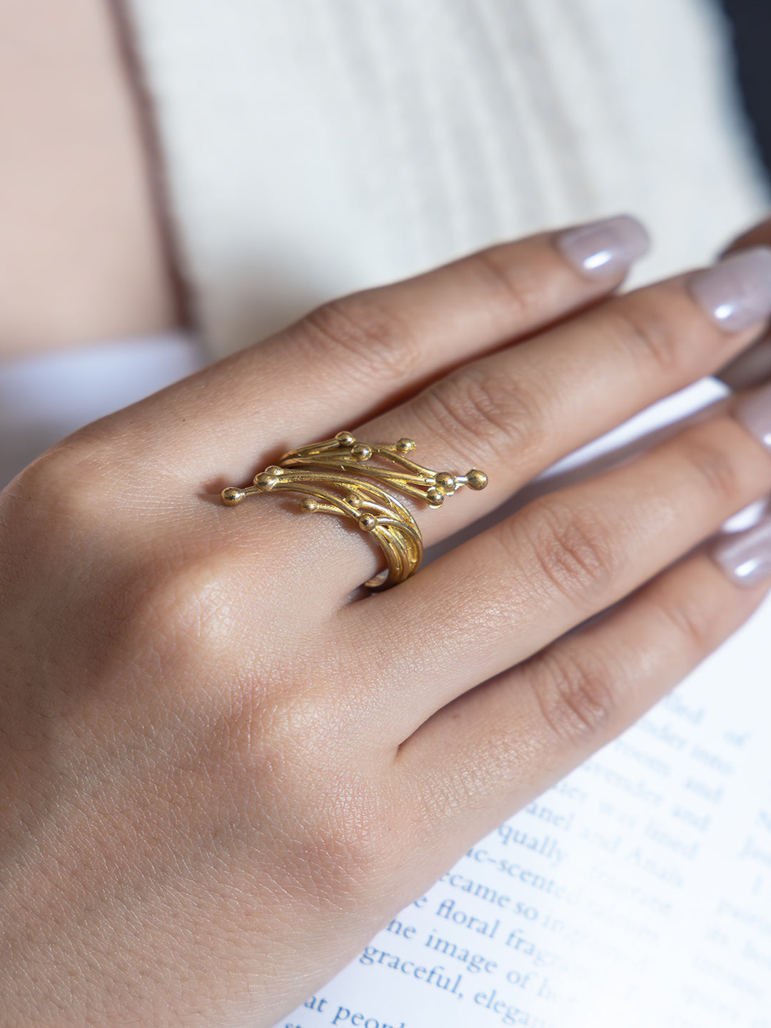 Cascade Dot Brass Adjustable Ring (Anti Tarnish)