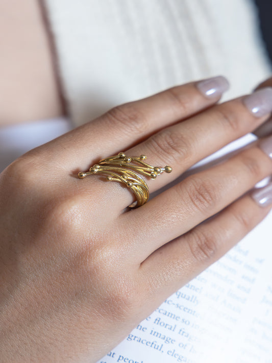 Cascade Dot Brass Adjustable Ring (Anti Tarnish)