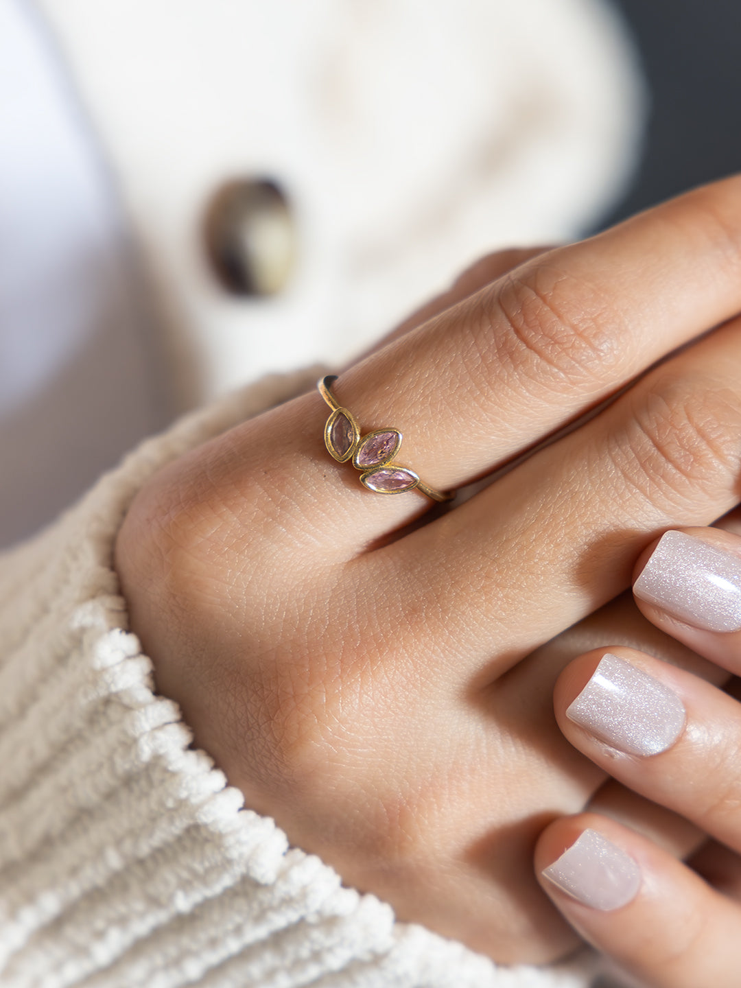 Lily Petal Brass Adjustable Ring (Anti Tarnish)