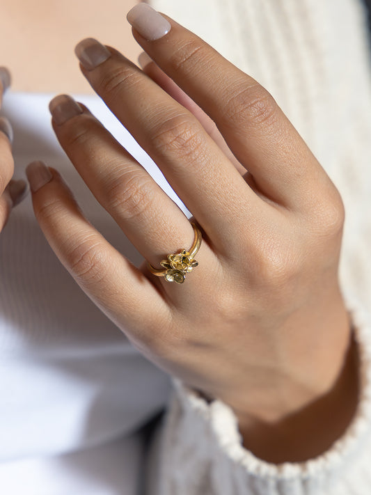 Floriva Bloom Brass Adjustable Ring (Anti Tarnish)