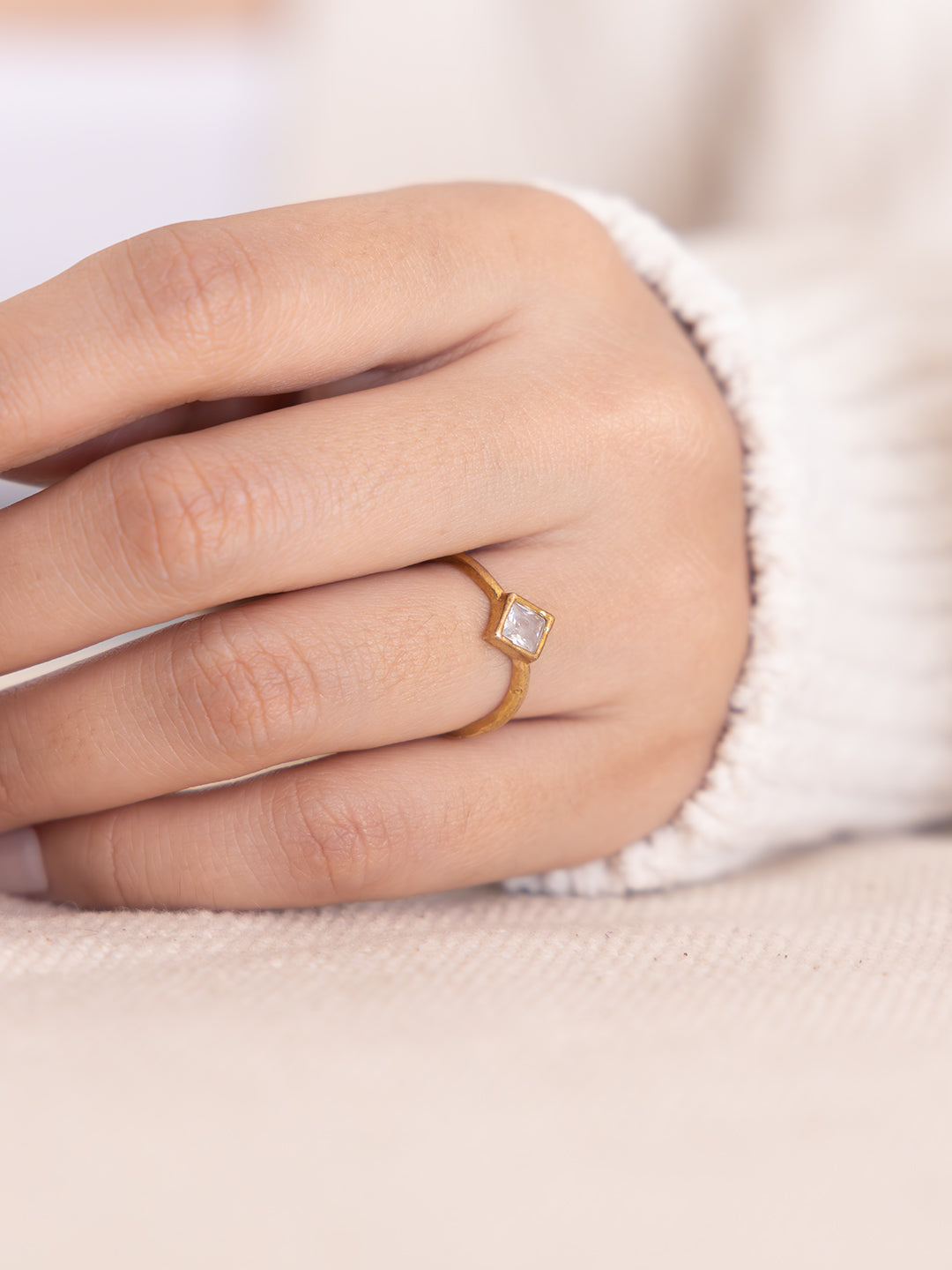 Lumi Square Brass Adjustable Ring (Anti Tarnish)