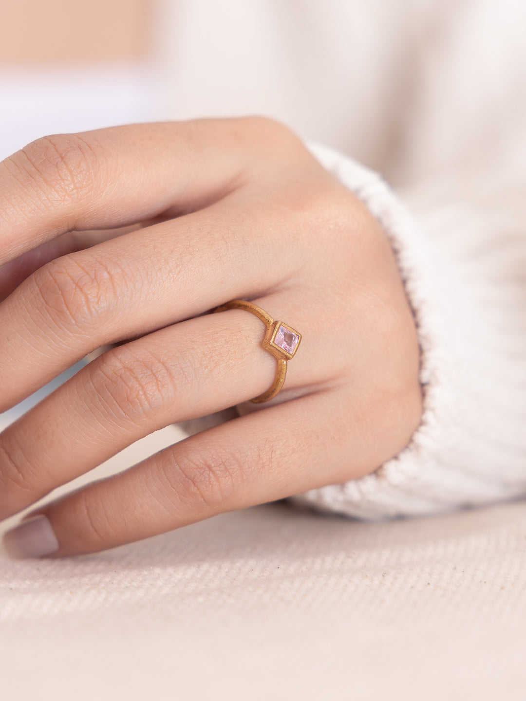 Lumi Square Brass Adjustable Ring (Anti Tarnish)