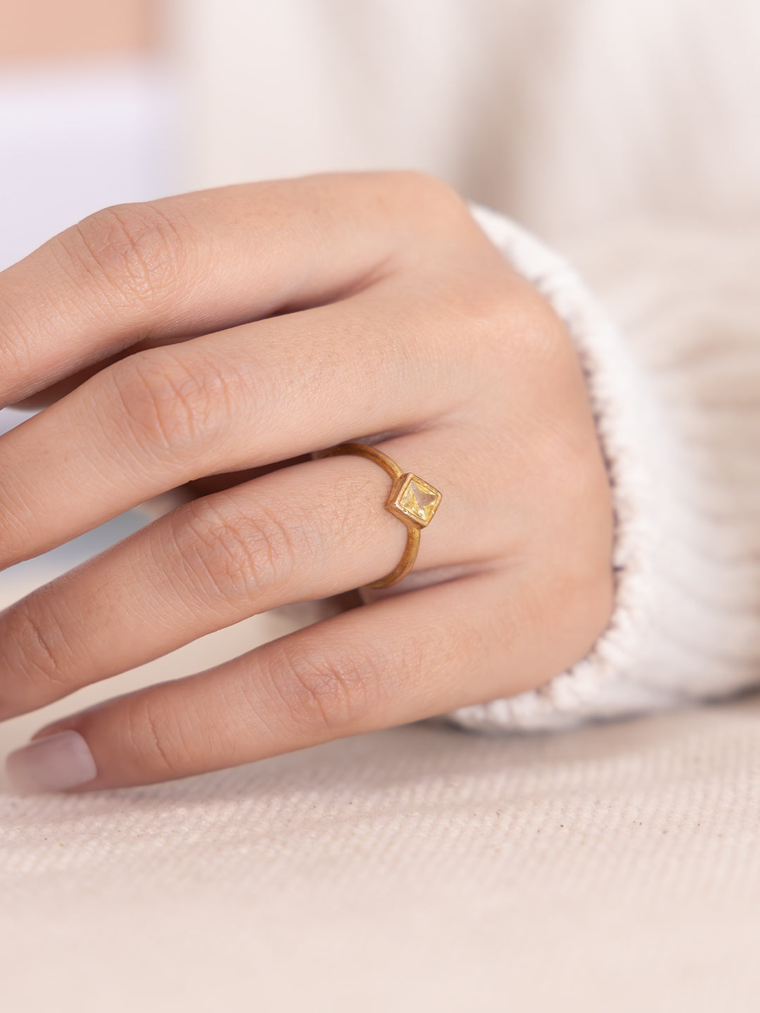 Lumi Square Brass Adjustable Ring (Anti Tarnish)