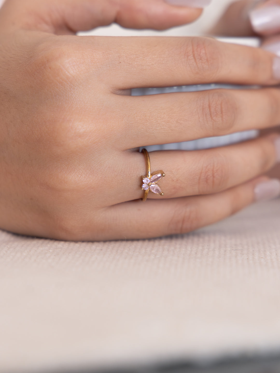 Butterfly Kiss Brass Adjustable Ring (Anti Tarnish)