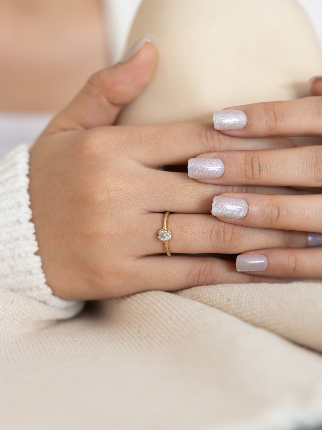 Aura Bezel Ring Brass Adjustable Ring Valentine (Anti Tarnish)