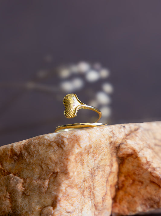 Golden Ginkgo Brass Adjustable Ring (Anti Tarnish)
